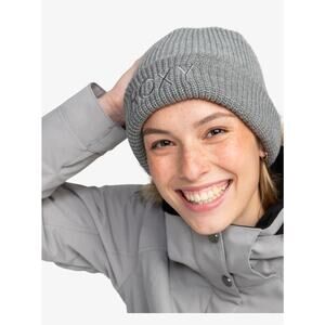 Roxy Women's Heather Gray Freja Beanie Hat Ribbed Knit Folded Fit Casual L24-1